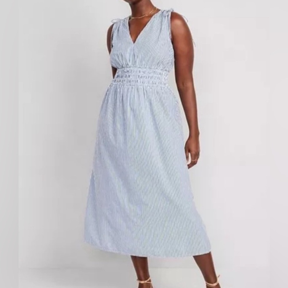 Old Navy Beachy Fit N Flare Summer Striped Smocked Shirred Midi Dress L